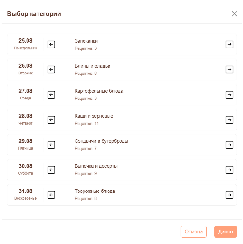 Настройка вкусов